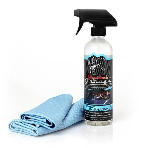 Glass Cleaning Kit from Jay Leno's Garage Australia. 473ml bottle and premium glass cleaning towel