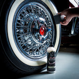Tire & Trim Care tyre dressing being applied to whitewall tyres. Jay Leno's Garage Australia